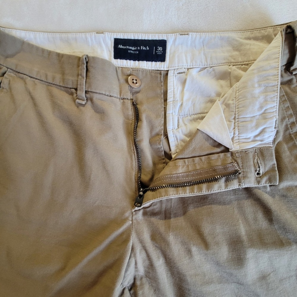 Abercrombie & Fitch Chino Shorts Mens 30 Tan Stretch‎ Twill Flat Front Classic - Picture 7 of 9